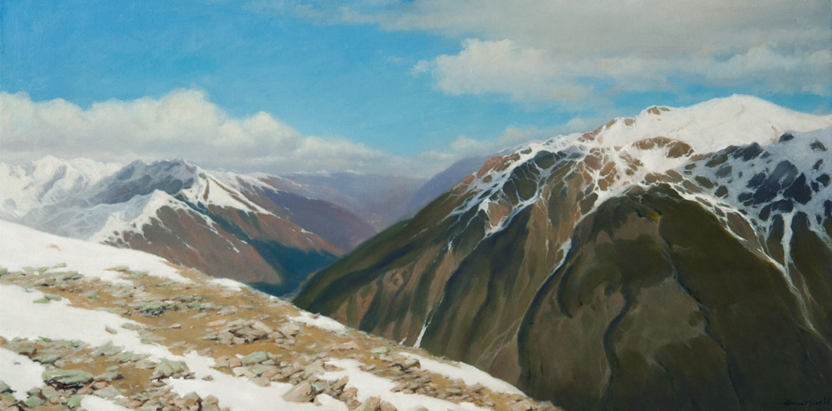 Дамбай. Вид с горы Муса-Ачитара, Георгий Дмитриев- картина, Северный Кавказ, горнолыжный курорт,снежные вершины