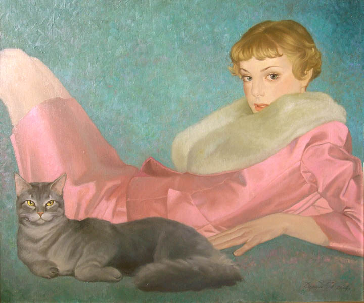 Girl with cat, Tatyana Deriiy
