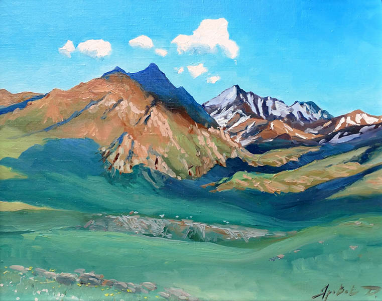 Evening. Elbrus region, Dmitry Yarovov- mountain landscape, painting, realism