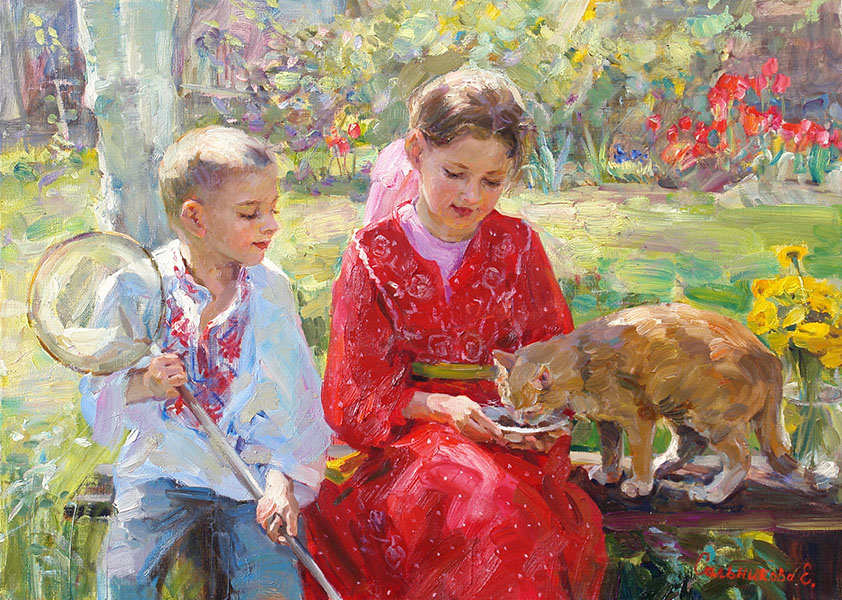 Children with the cat, Elena Salnikova