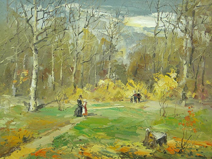 Осенняя идиллия, Иван Агеев- Осенний парк, гуляющие пары