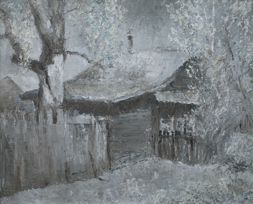 Childhood memories, Sergey Postnikov- house in the village, countryside, landscape painting