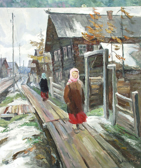 In northern village. Sketch, Vasili Kurakin