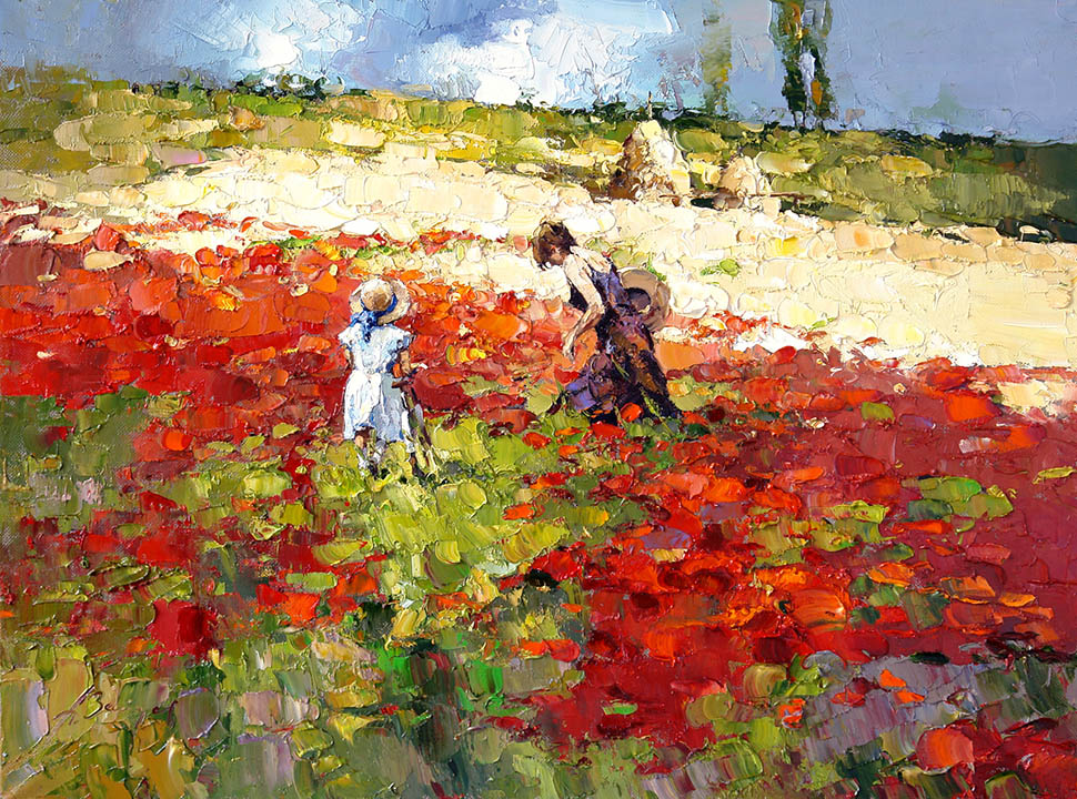 Поле маков (на заказ), Алексей Зайцев- живопись импрессионизм, картина с маками, прогулка
