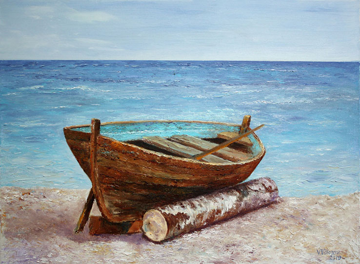 Old boat on the shore, Vladimir Volosov