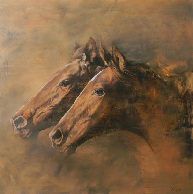 Тандем, Андрей Ситько- картина с изображением лошади, бег, скачки, ипподром