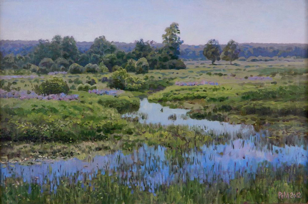 Water meadow, Rem Saifulmulukov- painting, spring, meadow, grass, realism, landscape