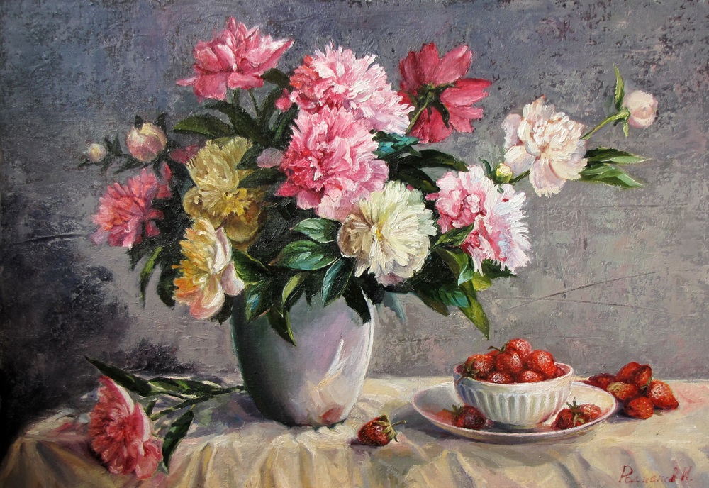 Peonies and strawberry, Igor Rodionov