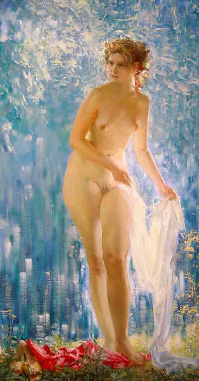 Купальщица, Олег Леонов- картина, обнаженная девушка, красота женского тела, ню