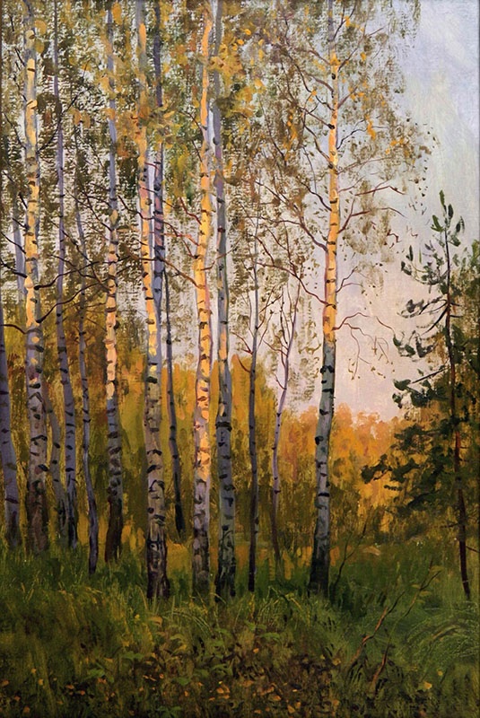 Evening. Birches, Rem Saifulmulukov- painting, summer, forest, birch, evening, sunset, realism