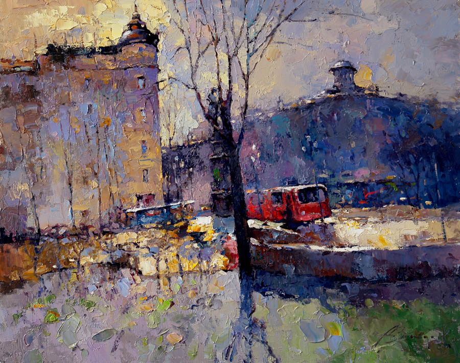 Pushkin Square. Moscow, Alexi Zaitsev- Moscow cityscape, painting, impressionism