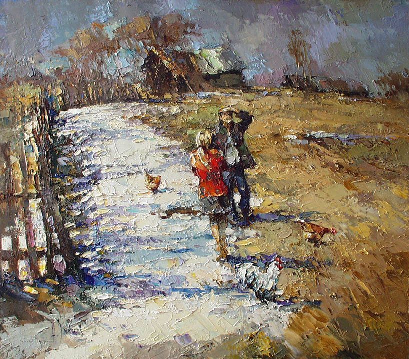 Celestial Symphony (to order), Alexi Zaitsev- painting spring rural landscape, migratory birds in the sky