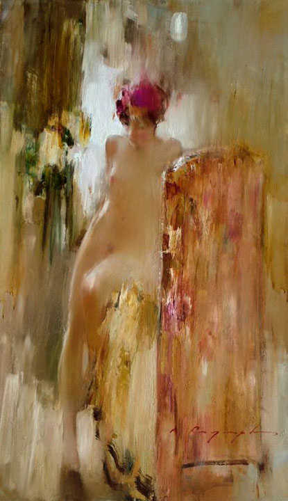 In morning light, Vitold Smukrovich- painting, beautiful female body, naked girl