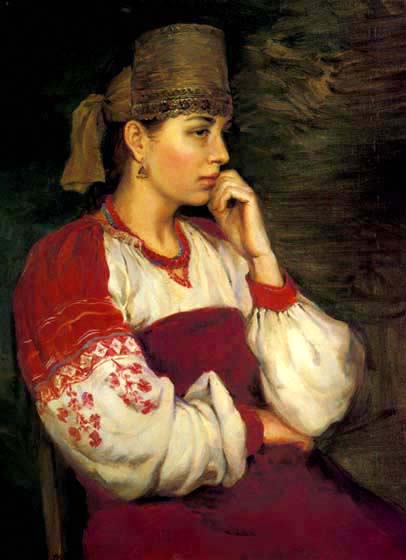 Portrait of a young girl in a Russian Costume, Dmitry Slepushkin