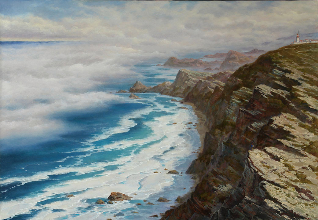 На краю земли. CABO DA ROCA, Георгий Дмитриев- морской пейзаж, Португалия, скалистый берег, маяк, картина