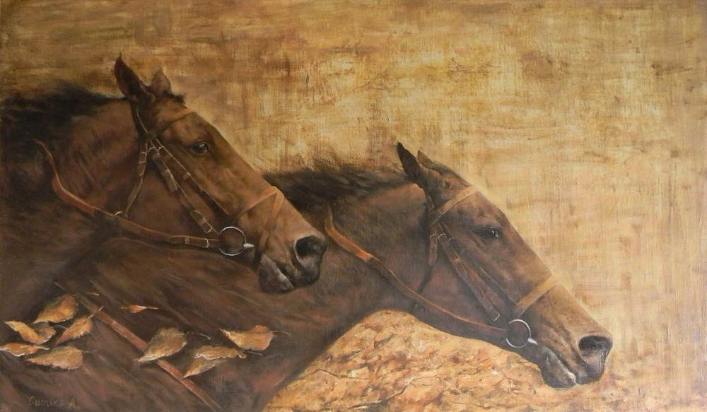 Фотофиниш, Андрей Ситько- картина с изображением лошади, скачки, ипподром, бег