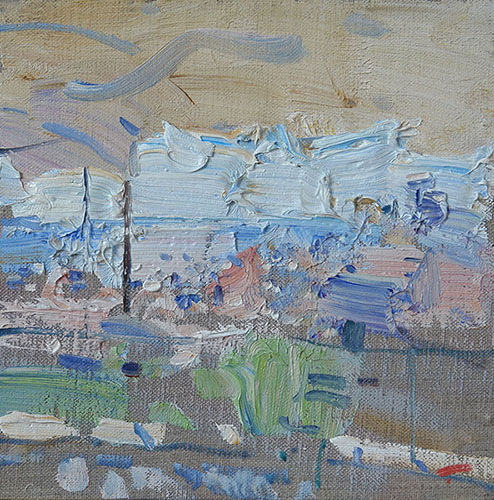 Вид на Канны, Бато Дугаржапов- картина полуабстракция, Каннское побережье, импрессионизм