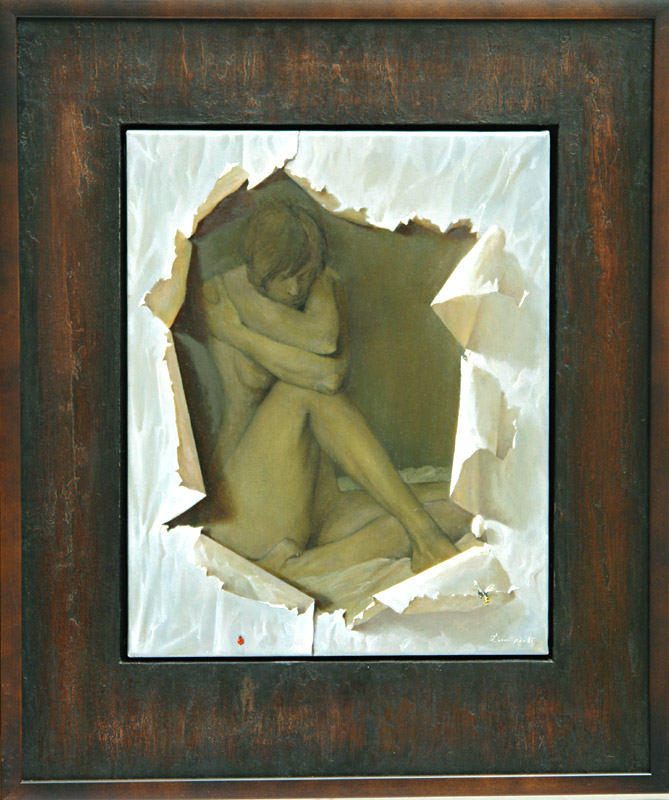Through the broken off paper, George Dmitriev- painting, beautiful girl nude, blende