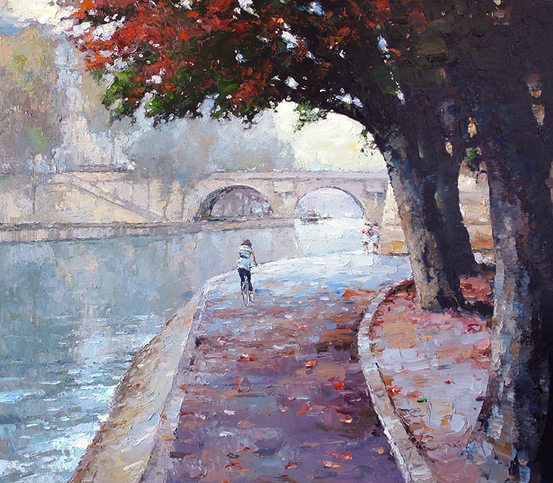 Осень. Сите, Париж, Алексей Зайцев- европейский городской пейзаж, набережная реки Сена