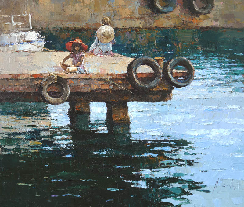 В порту, Алексей Зайцев- девочки рыбаки, импрессионизм, картина