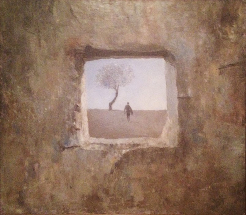 Window #3, Sergey Postnikov- brick wall, philosophical painting, landscape in the window