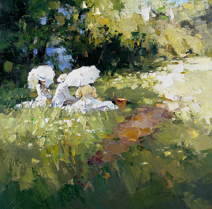 Пикник, Алексей Зайцев- романтический завтрак на траве, живопись импрессионизм