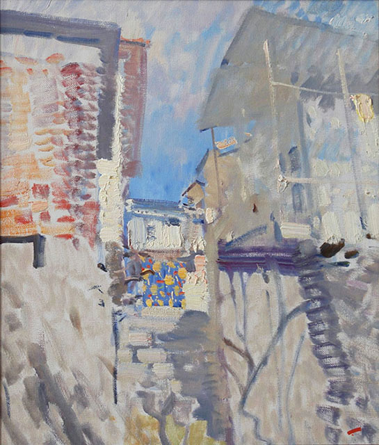 Spring Fever, Bato Dugarzhapov- sunny urban landscape in the style of modern impressionism
