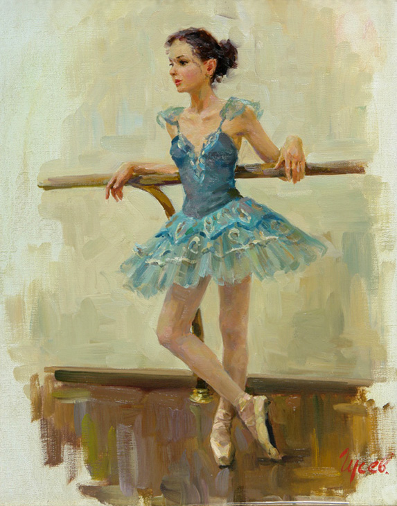 В перерыве, Владимир Гусев- картина, балет, девушка, балерина, балетная пачка, репетиция