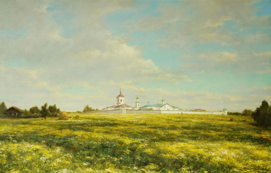 Summer day. Suzdal. Holy Monastery Vasilevsky, George Dmitriev- painting Rural summer landscape, city Golden Ring of Russia