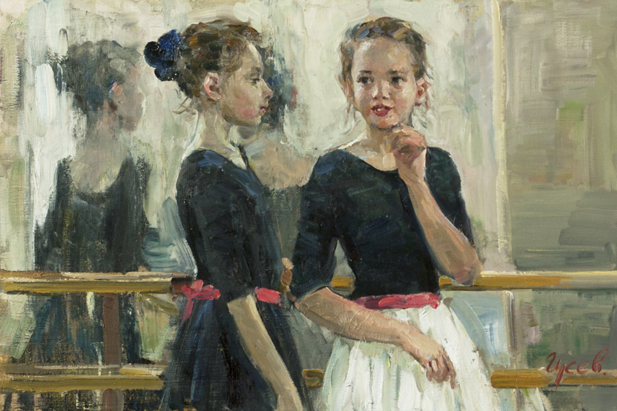 Отдых, Владимир Гусев- картина, маленькие балерины, балетный класс, импрессионизм