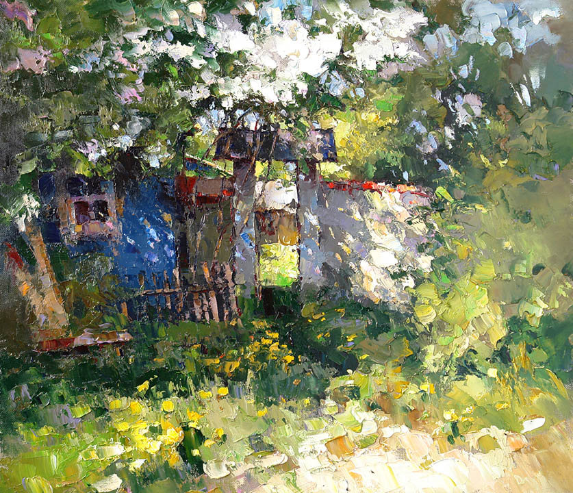 Wicket, Alexi Zaitsev- spring, May, lilac fence, painting, impressionism