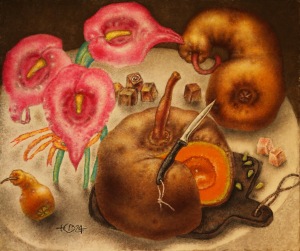 Pumpkins and Pink Calla Lilies