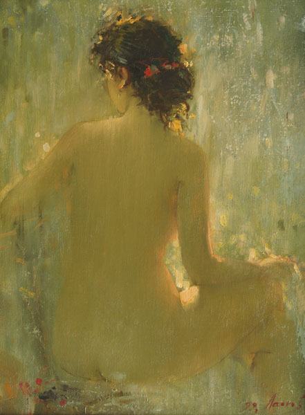 Lena, Oleg Leonov- painting, naked girl, beautiful female body, nude