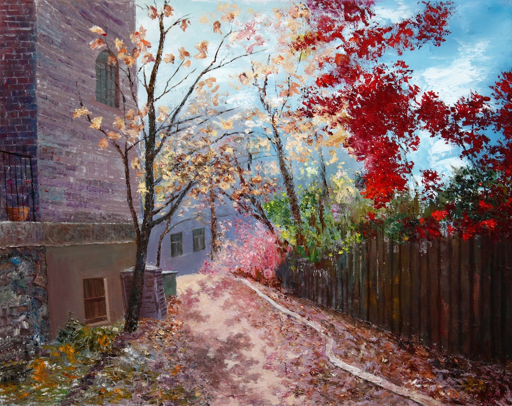 Autumn Palette, Vladimir Volosov- painting, autumn landscape, yellow and red foliage