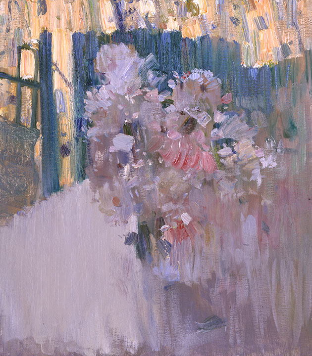 Evening sun, Bato Dugarzhapov- impressionistic still life, painting a bouquet in a vase
