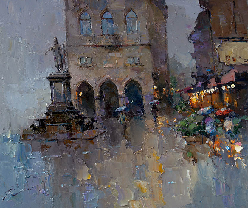 Rainy day in San Marino, Alexi Zaitsev- Italy, cityscape, painting, impressionism