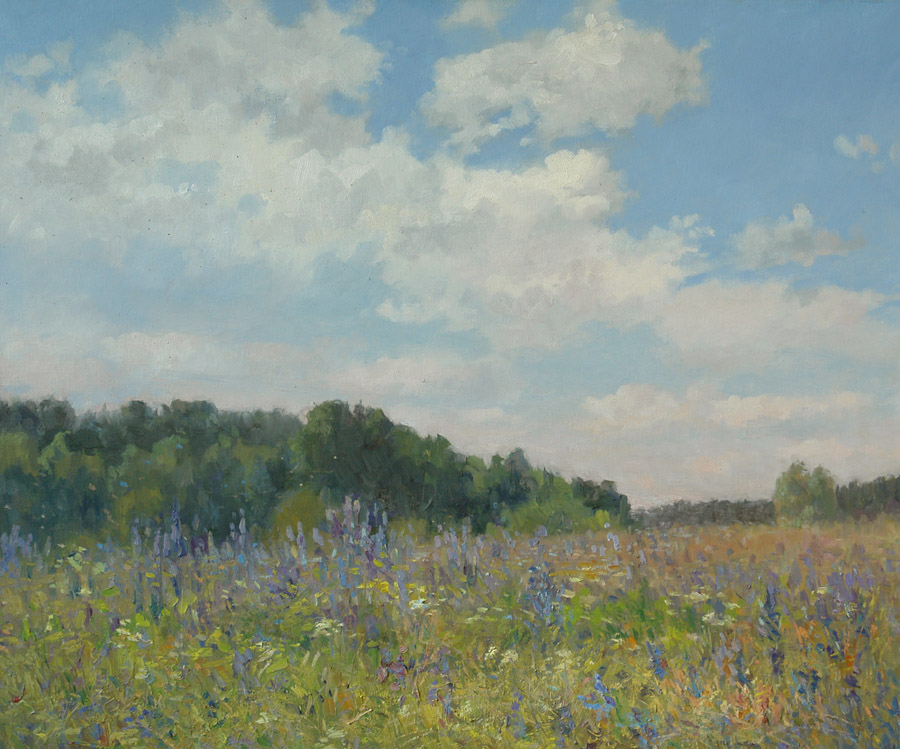 Field, Oleg Leonov- painting, summer, wildflowers, endless fields of Russia