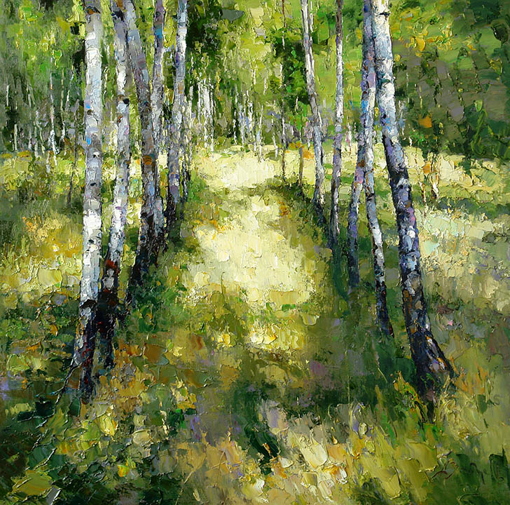 June noise, Alexi Zaitsev- birch alley, sunny day, impressionism, painting