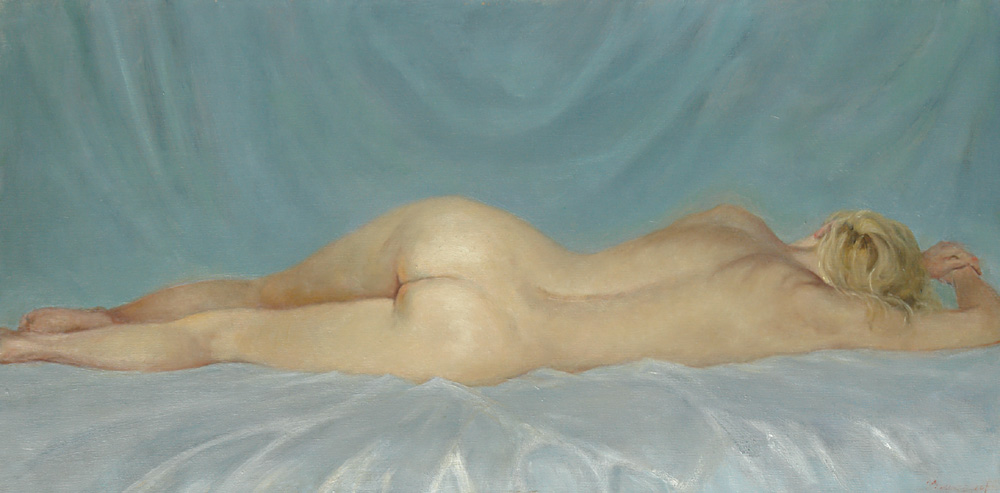 Sleeping nude, George Dmitriev- painting, nude, sleeping naked girl