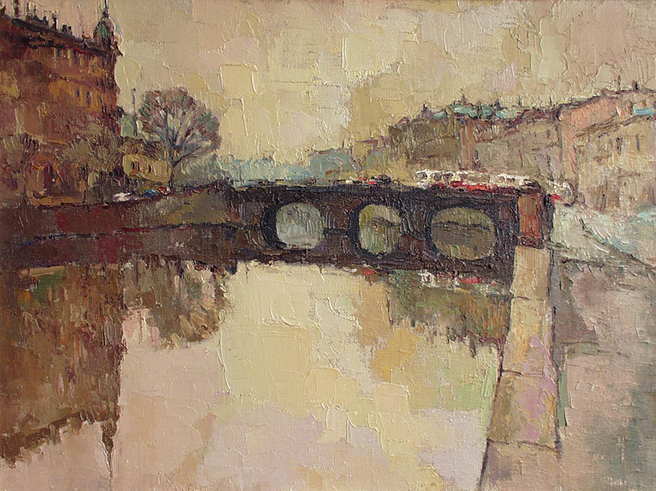 Городской пейзаж, Алексей Зайцев- картина, Санкт-Петербург, мост, импрессионизм