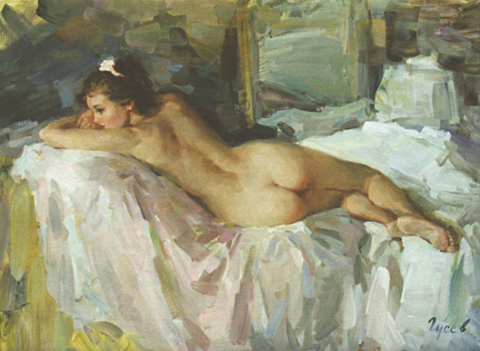 Dreaminess, Vladimir Gusev- painting, nude girl, morning