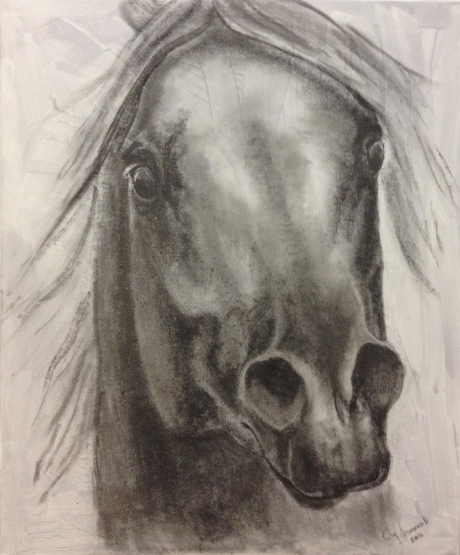 Араб, Сергей Постников- картина, голова арабской лошади, развивающаяся грива, глаза