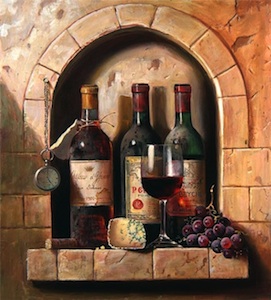 Still life with bottles in a niche