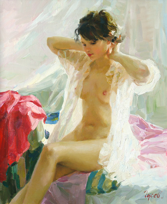 Morning #3, Vladimir Gusev- painting, morning, nude, girl, impressionism