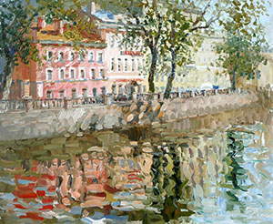 Розовый дом на канале. Санкт-Петербург