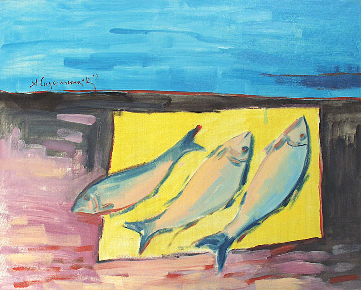 Fishes on yellow paper, Aleksander Sidelnikov