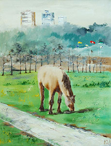 Vilnius. The horse on the lawn
