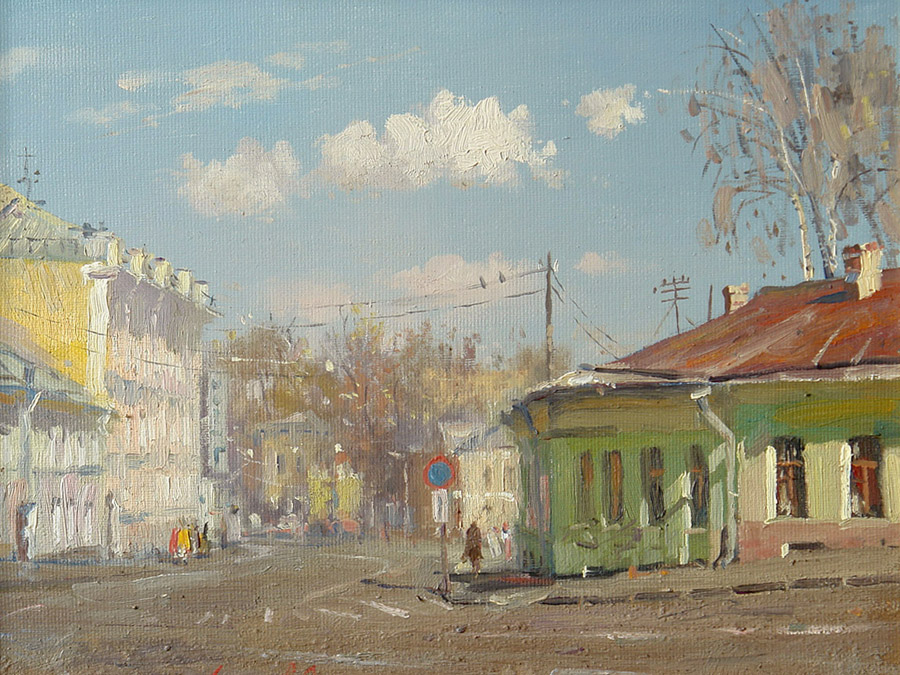 Moscow. Nijnyaya Radishevskaya street on Taganka, Oleg Leonov- painting, cityscape, streets of Moscow, Taganka, realism