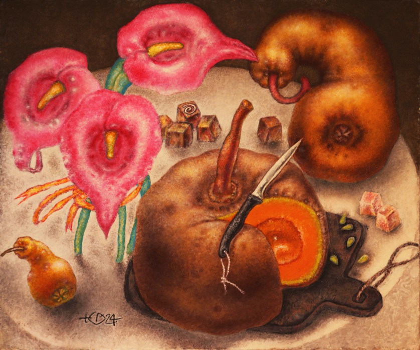 Pumpkins and Pink Calla Lilies, Julia Fedorova