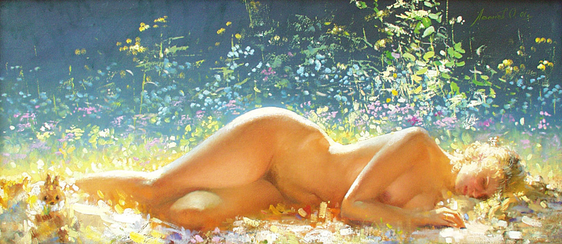 Midday, Oleg Leonov- painting, naked girl, beautiful female body, nude